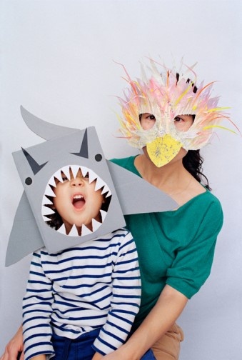 Máscara tiburón y pájaro de papel para carnaval