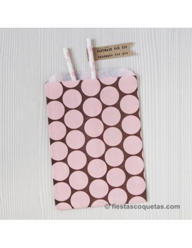 Bolsas de papel marrón con lunares rosa / 12uds.