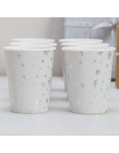 Vasos de papel copos nieve plateados 